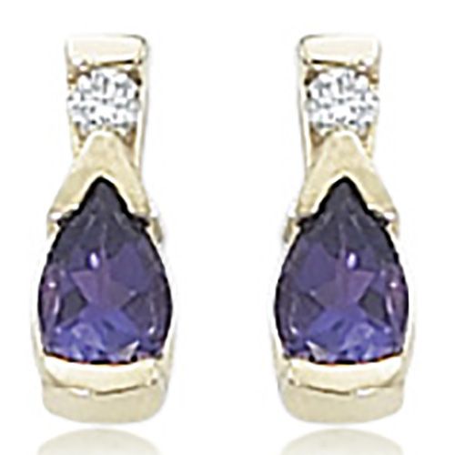 Amethyst & Diamond Stud Earrings - 14K Yellow Gold - 41-1019-04