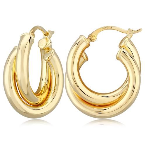 Medium Double Tube Hoop (l&r) Earrings - 03/070 - 14k Yellow Gold