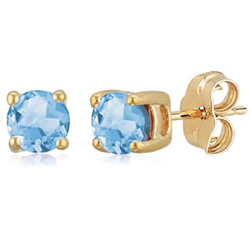 Blue Topaz Birthstone Stud Earrings - 14K Yellow Gold - 01-813-03