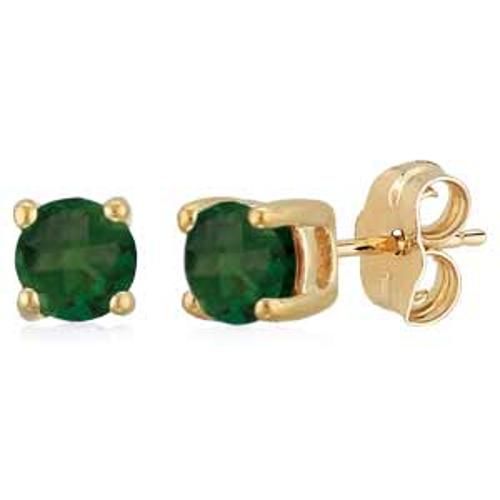 Emerald Birthstone Stud Earrings - 14K Yellow Gold - 01-813-05