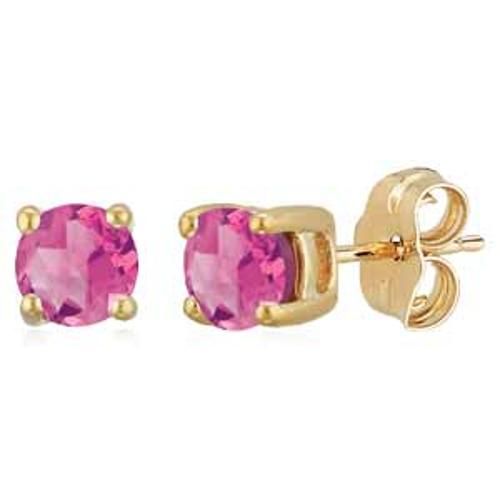 Pink Tourmaline Birthstone Stud Earrings - 14K Yellow Gold - 01-813-10