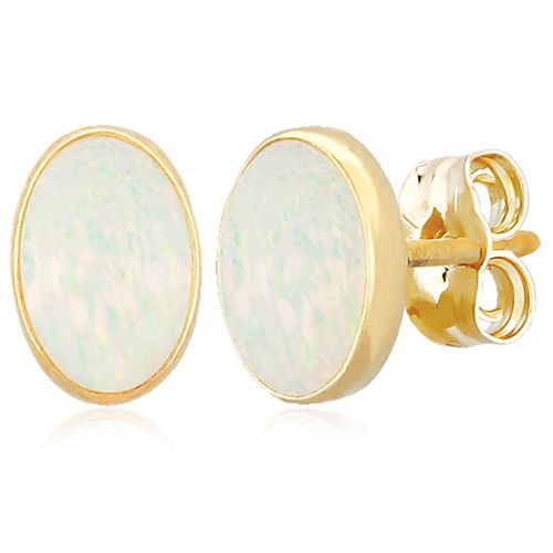 Opal Stud Earrings - 14K Yellow Gold - 01-400