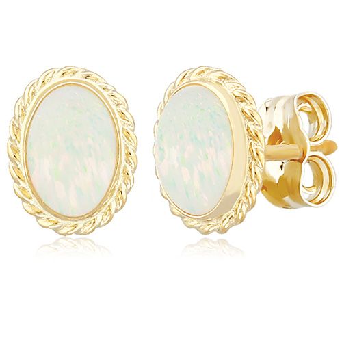 Opal Stud Earrings - 14K Yellow Gold - 01-403
