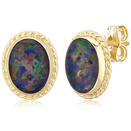 Opal Triplet Stud Earrings - 14K Yellow Gold
