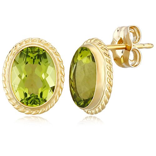 Peridot Stud Earrings - 14K Yellow Gold