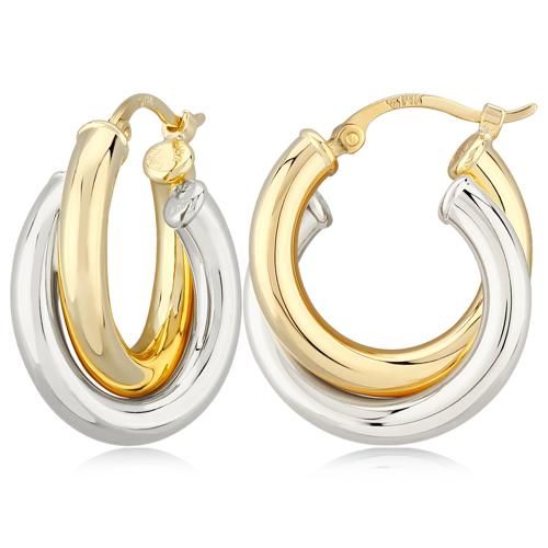 Double Two-tone Tube Hoop (l&r) Earrings - 03/068yw - 14k Two Tone