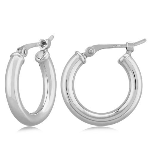 Small Tube Hoop Earrings - 03/355w - 14k White Gold