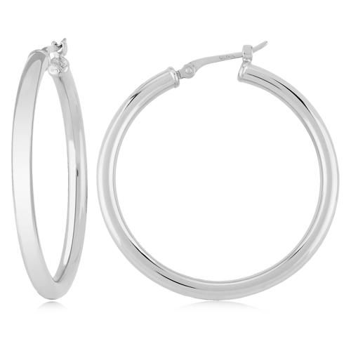 Large Tube Hoop Earrings - 03/360w - 14k White Gold
