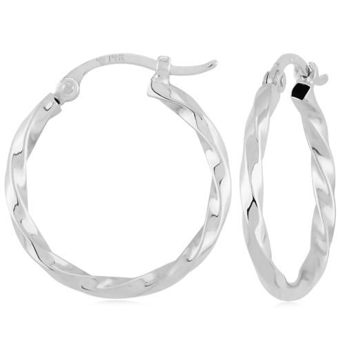 Twisted Tube Hoop Earrings - 03/067w - 14k White Gold