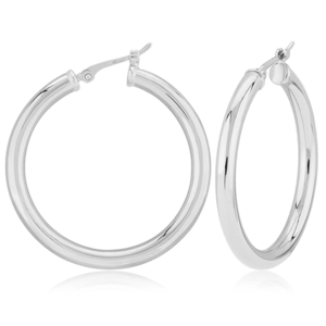 Large Tube Hoop Earrings - 03/225w - 14k White Gold