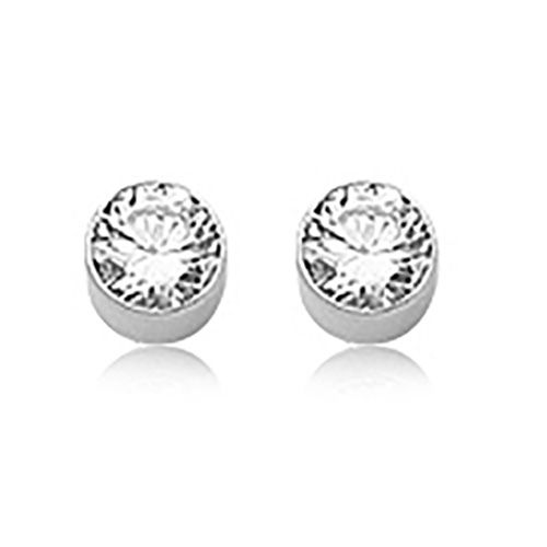 Tube Set CZ Stud Earrings - 14K White Gold