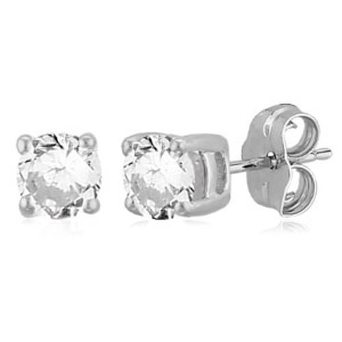 CZ Birthstone Stud Earrings - 14K White Gold