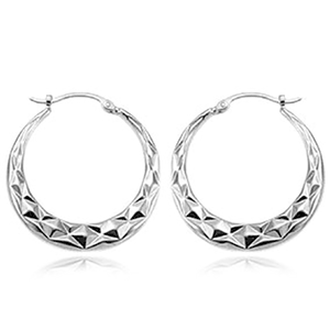 Large Diamond Cut Hoop Earrings - 04/005w - 14k White Gold