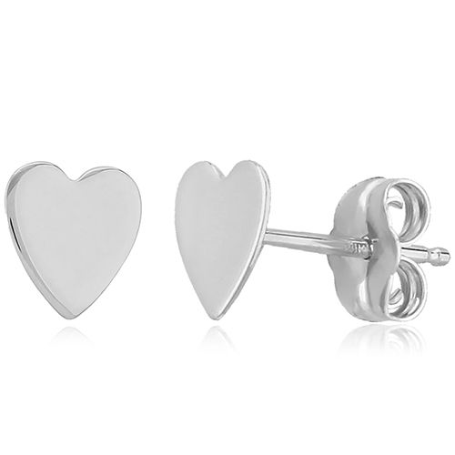 Heart Stud Earrings - 14K White Gold