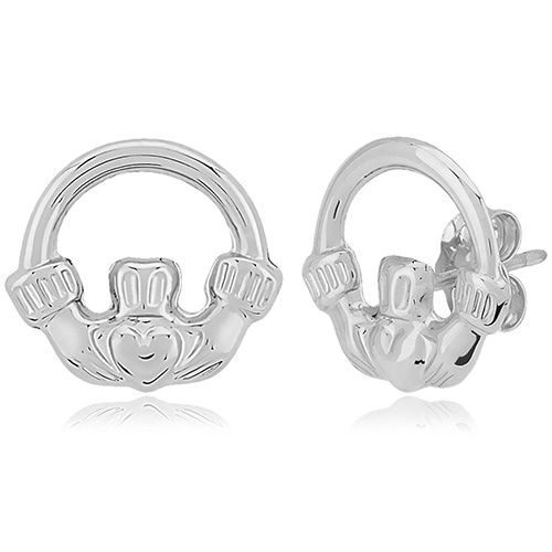 Claddagh Stud Earrings - 14K White Gold