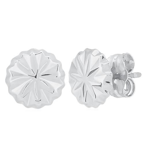Fancy Cut Button Stud Earrings - 14K White Gold