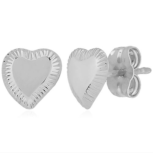 Cut Edge Heart Stud Earrings - 14K White Gold