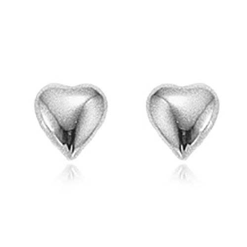 Puffed Heart Button Earrings - 14K White Gold