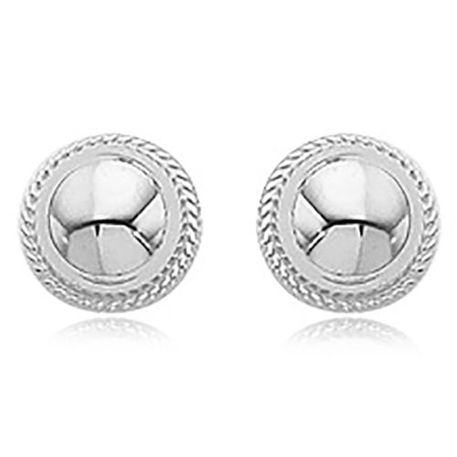 Rimmed Domed Button Earrings - 14K White Gold - 04-449W