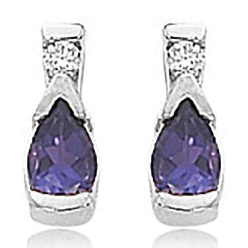 Amethyst & Diamond Stud Earrings - 14K White Gold - 41-1019W04