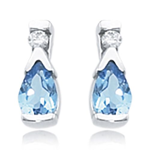 Blue Topaz & Diamond Stud Earrings - 14K White Gold - 41-1019W10