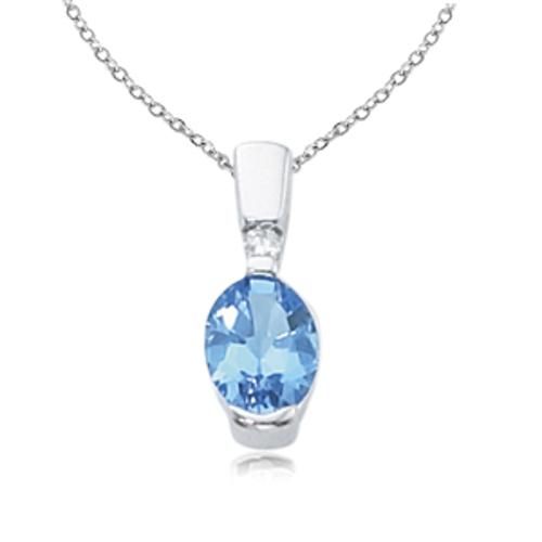 Blue Topaz & Diamond Pendant - 45/1018w10 - 14k White Gold