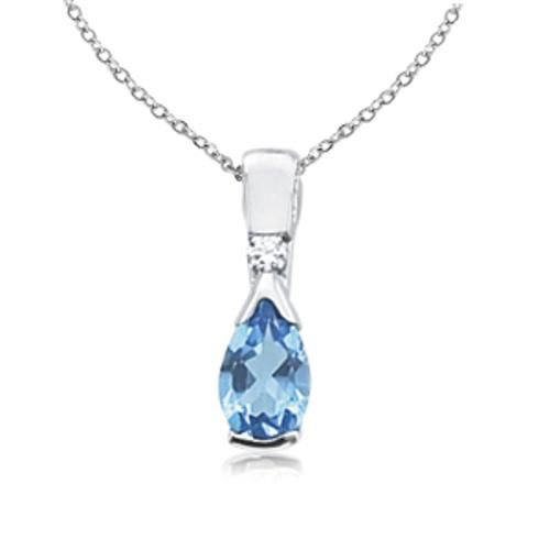 Blue Topaz & Diamond Pendant - 45/1019w10 - 14k White Gold