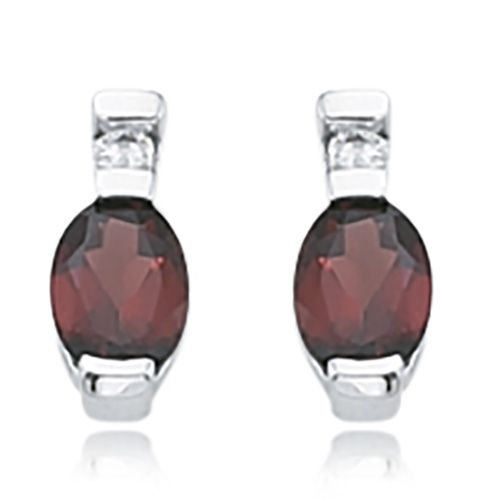 Garnet & Diamond Stud Earrings - 14K White Gold - 41-1018W09