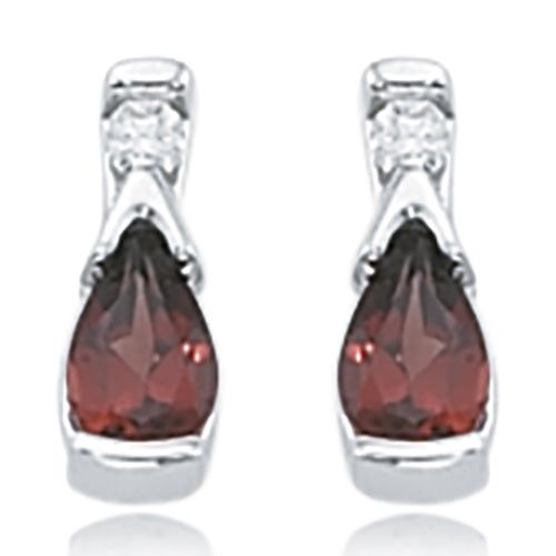 Garnet & Diamond Stud Earrings - 14K White Gold - 41-1019W09