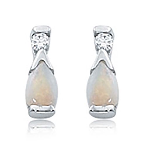 Opal & Diamond Stud Earrings - 14K White Gold - 41-1019W13