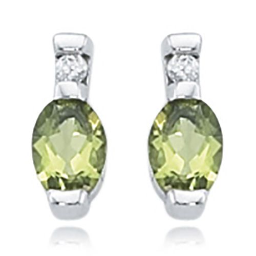 Peridot & Diamond Stud Earrings - 14K White Gold - 41-1018W34