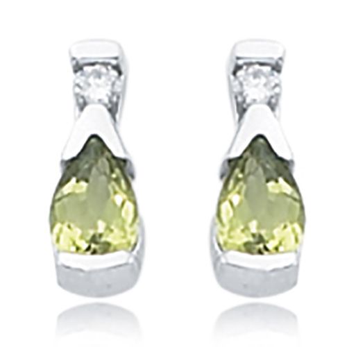 Peridot & Diamond Stud Earrings - 14K White Gold - 41-1019W34