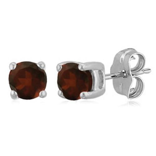 Garnet Birthstone Stud Earrings - 14K White Gold