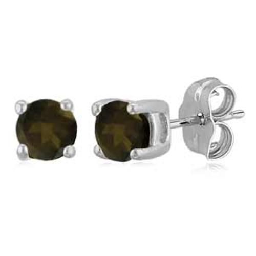 Smokey Quartz Birthstone Stud Earrings - 14K White Gold