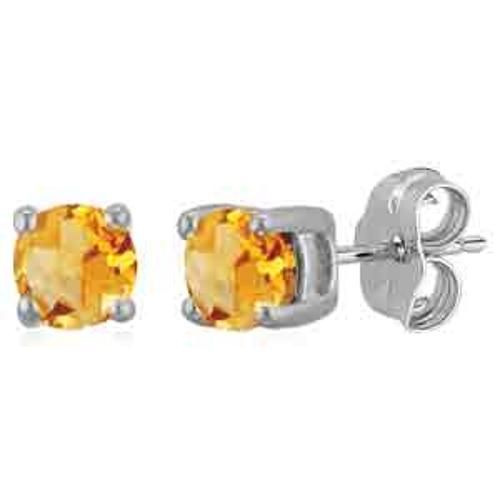 Citrine Birthstone Stud Earrings - 14K White Gold