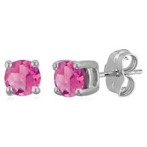 Pink Tourmaline Birthstone Stud Earrings - 14K White Gold