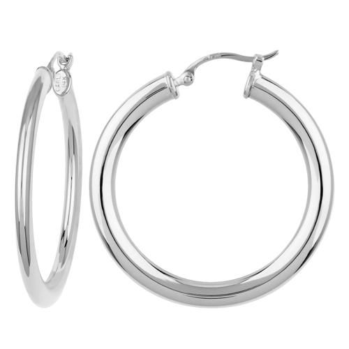 Medium Flat Oval Hoop Earrings - 03/111w - 14k White Gold