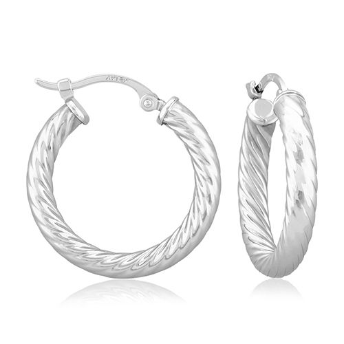 Twisted Tube Hoop Earrings - 03/314w - 14k White Gold