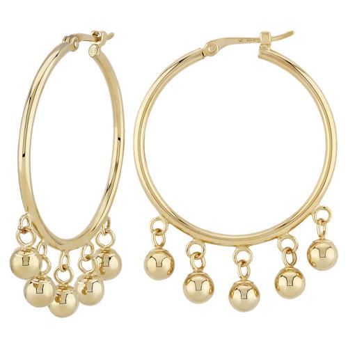 Carla 14kg 1.5x25mm Hoop W/4mm Gold Bead Drop Earrings