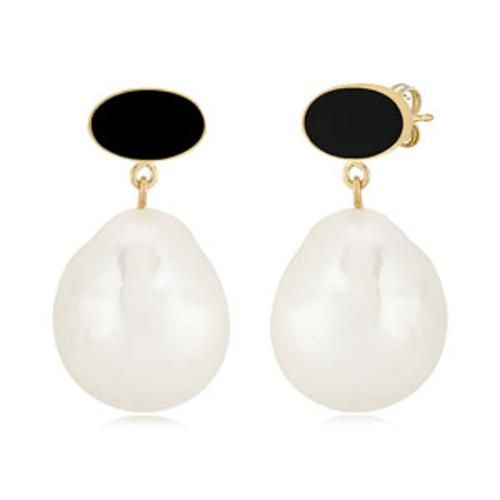 Carla 14kg 6x4 Onyx W/ Baroque Pearl Earrings