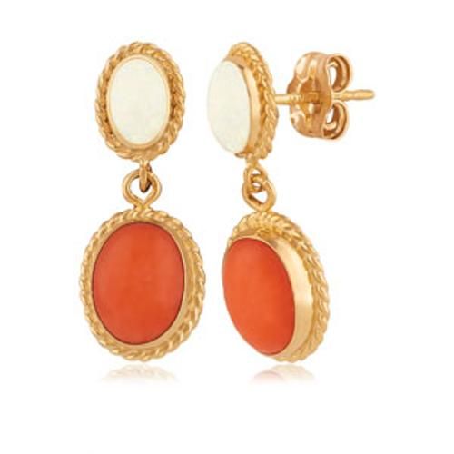 Carla 14kg 6x4 Opal & 8x6 Coral Drop Earrings