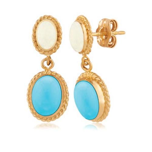 Carla 14kg 6x4 Opal & 8x6 Turq Drop Earrings