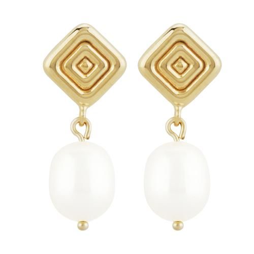 Carla 14kg 8mm Ribbed Square Fw Pearl Drop Earrings