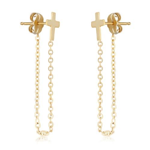Carla 14kg Med Plain Cross W/chain Earrings