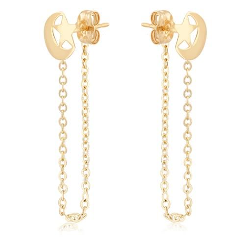 Carla 14kg Sm Flat Halfmoon & Star W/chain Earrings