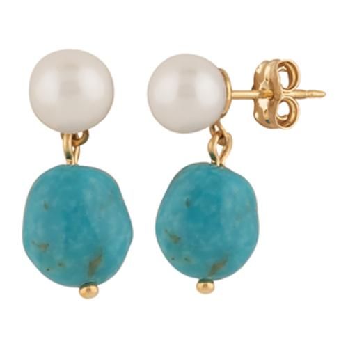 Carla 14kg White Pearl W/turq. Drop Earrings