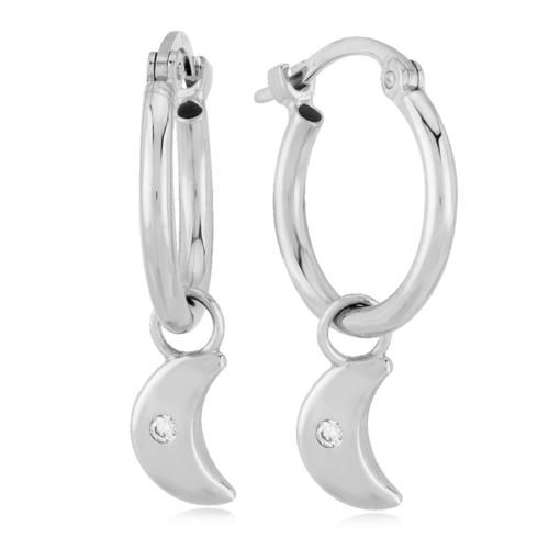 Carla 14kwg Moon Dangle W/.02cttw Dia Earrings