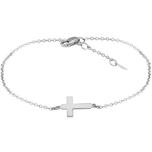 14kwg Small Cross Sterling Silver Bracelet Adjustable 7-7.5 Inch Bracelet - 05-600W-7-5