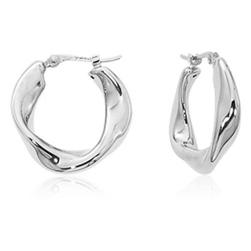Carla 14kwg Small Flat Twist Plain Hoop W/sd Earrings