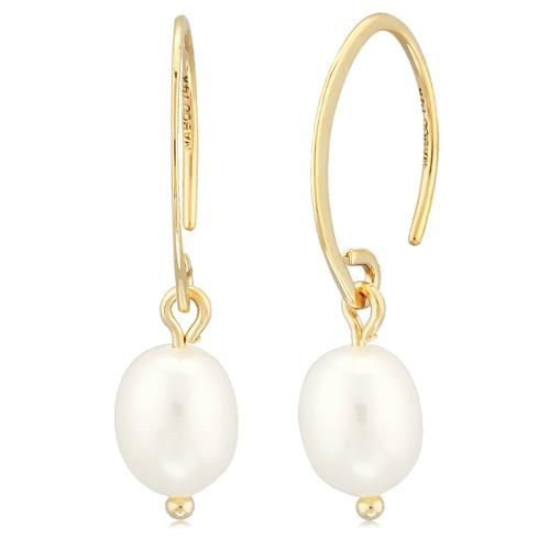 Mini Pearl Hoop Drop Earrings - 01/1085-fp - 14k Yellow Gold